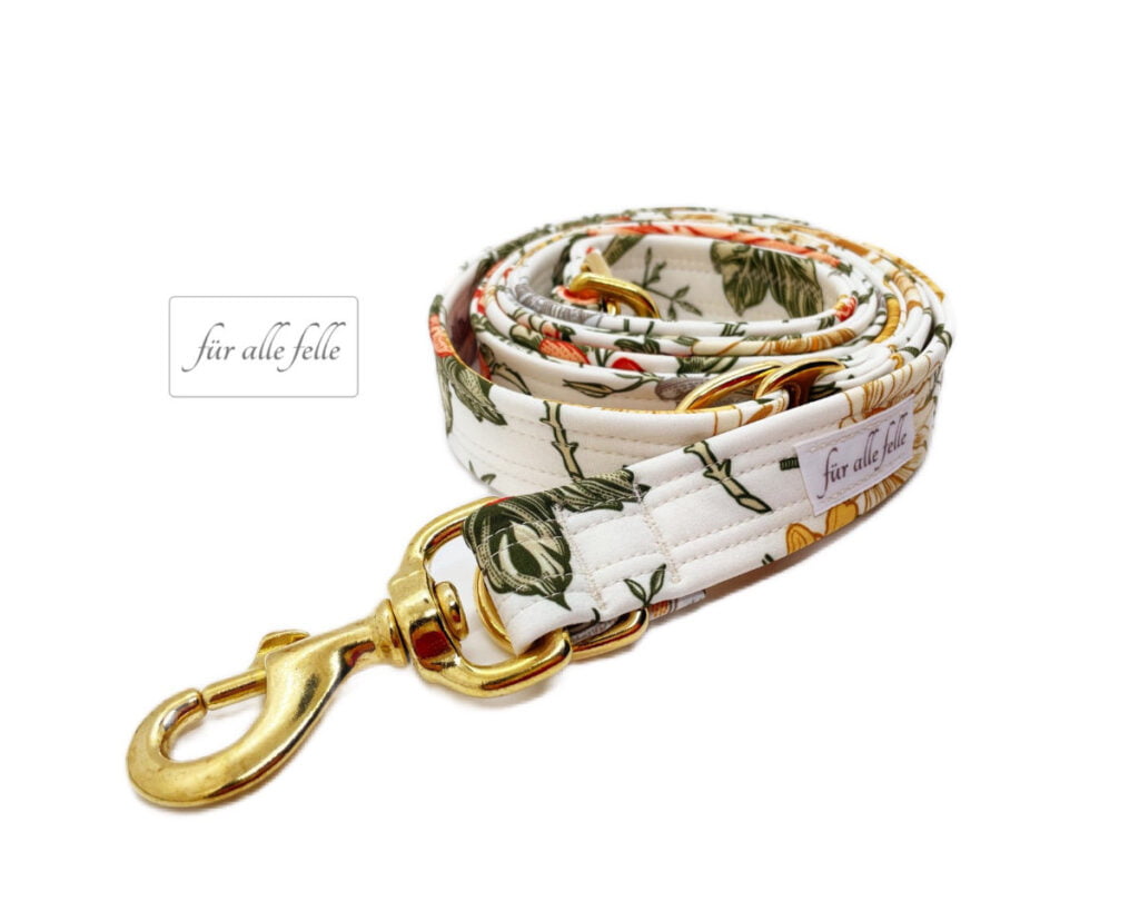 Luxus Softshell Hundeleine mit Softshell Blumenmuster und Eleganter Goldbeschlägen Für alle Felle