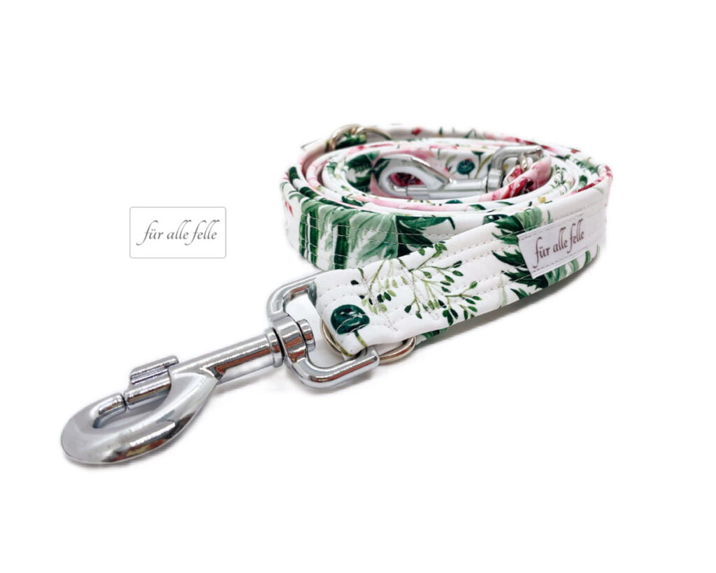 Luxus Softshell Hundeleine mit Softshell Frühling Blumenmuster und Eleganter Silber Beschlägen Für alle Felle