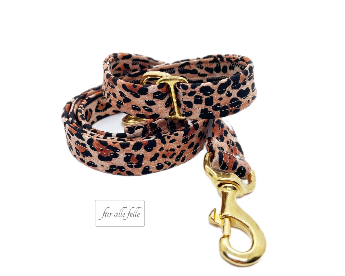 Luxus Softshell Hundeleine mit Softshell Leopardenmuster und Eleganter Goldenen Beschlägen Für alle Felle