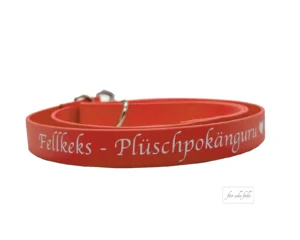 Korall BioThane®-Hundeleine mit Beschriftung – robust und stilvoll für tägliche Spaziergänge von 'Für alle Felle'.