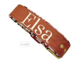 Hundehalsband mit Namen Mori Schriftart Classic in hellbraun und Softshell-Polsterung Für alle Felle