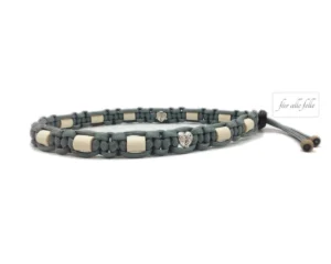 Graues Paracord EM Keramik Halsband Antizeckenhalsband mit Silber Herz Modell für alle Felle