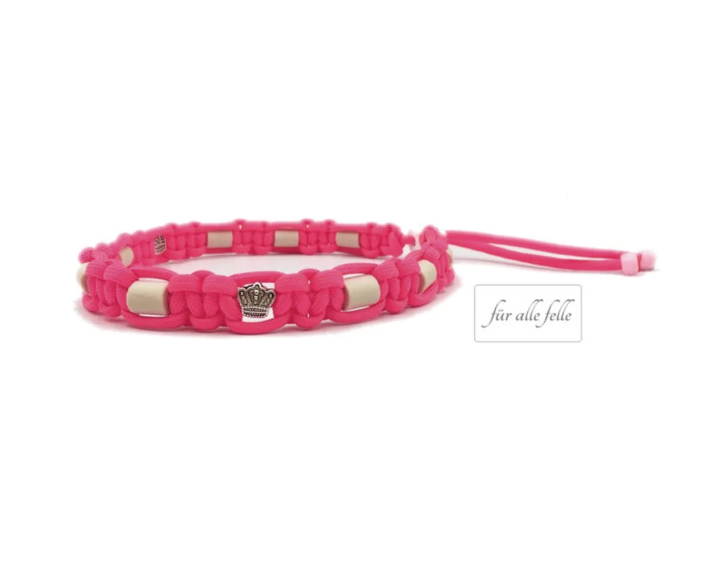 Pinkes Paracord EM Keramik Halsband Antizeckenhalsband mit Krone Modell für alle Felle