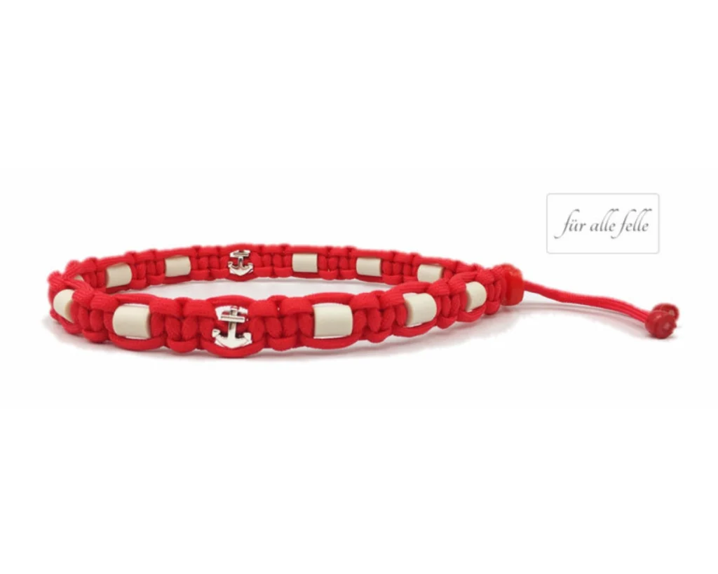 Rotes Paracvord EM Keramik Halsband Antizeckenhalsband mit Silber Anker Modell für alle Felle