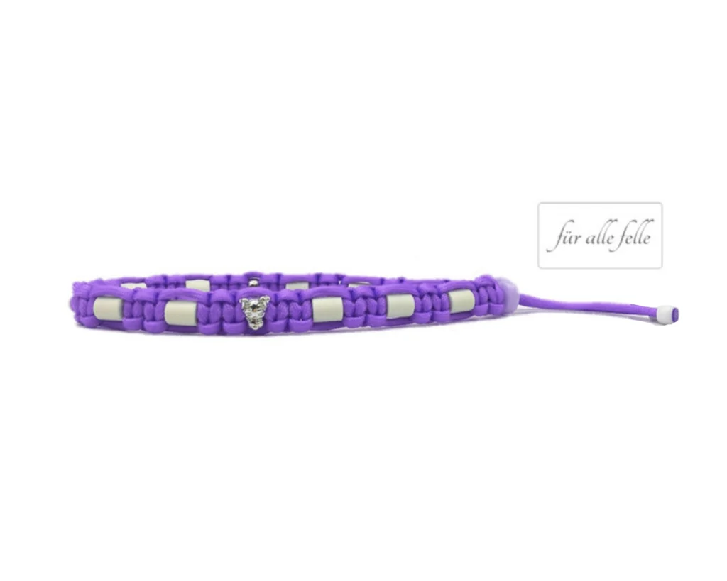 Violett Paracord EM Keramik Halsband Antizeckenhalsband mit Silber Hund Modell für alle Felle
