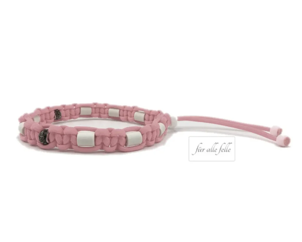 Pastellrosa EM Keramik Halsband Antizeckenhalsband mit schwarzer Strass Modell für alle Felle
