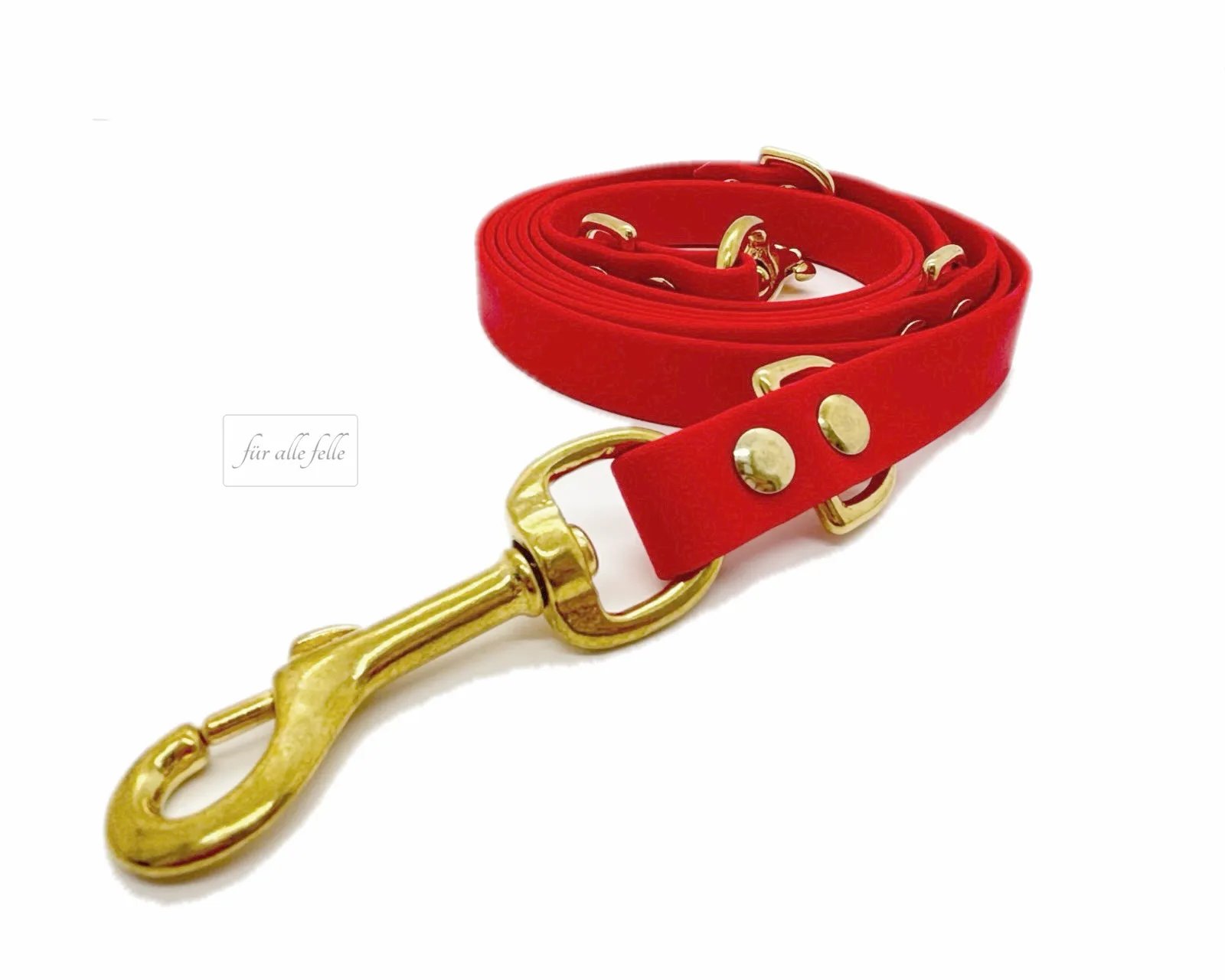 Rot -BioThane® - Hundeleine aus veganem Leder und massiv Messing Karabinerhacken für alle Felle